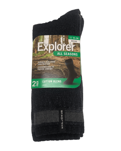 8 Pairs Mens Explorer All Season Cotton Blend Crew Socks Black / Olive