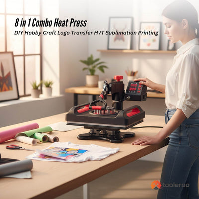 8 in 1 Combo Heat Press - DIY Hobby Craft Logo Transfer HVT Sublimation Printing