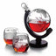 850ml Whiskey or Wine Globe Glass Decanter Set - 2x Glasses + Wooden Stand