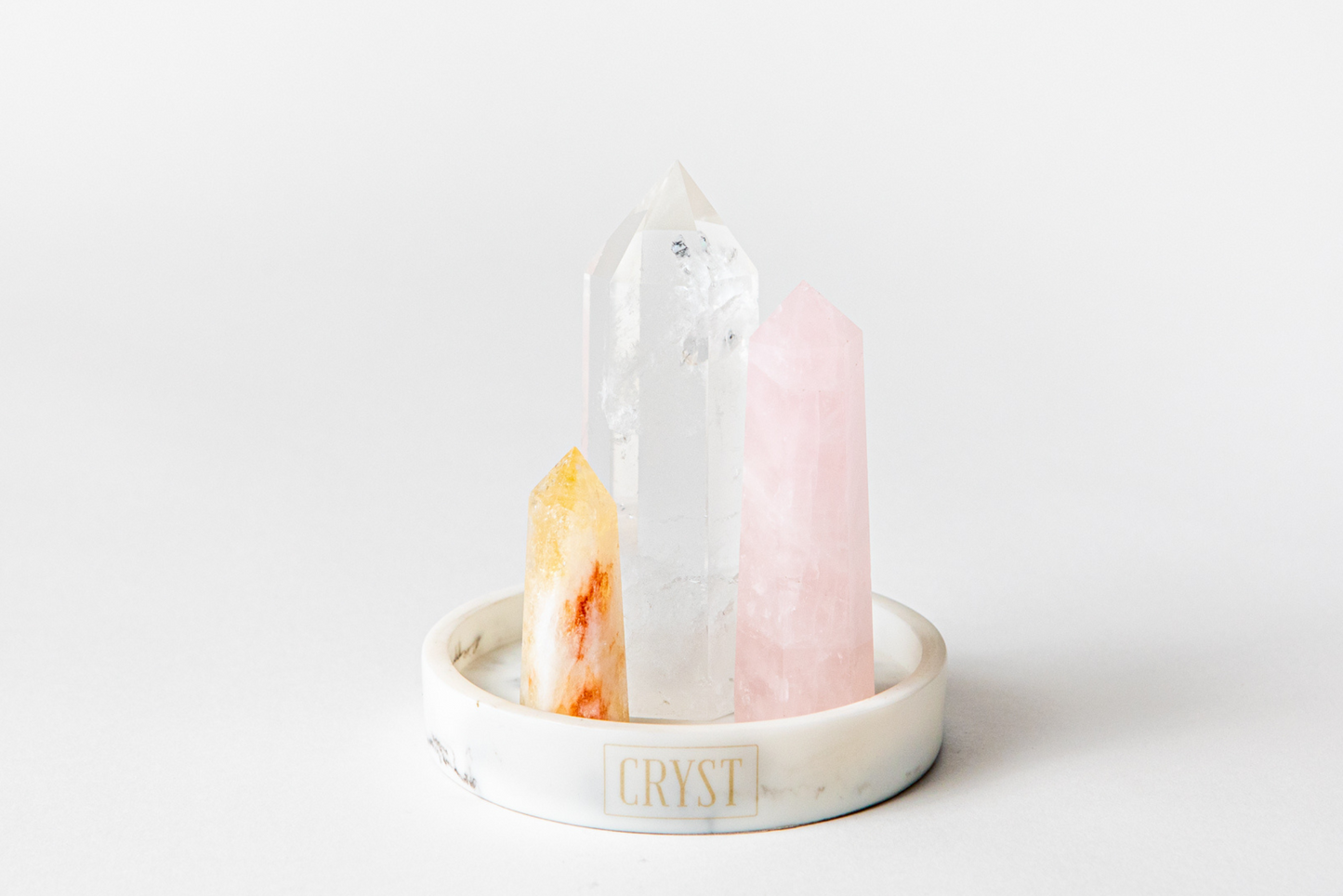 Abundance Crystal Trio - Citrine, Rose Quartz + Clear Quartz