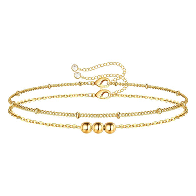 Floating gold ball double chain bracelet - Gold Plated Tarnish Free Jewellery