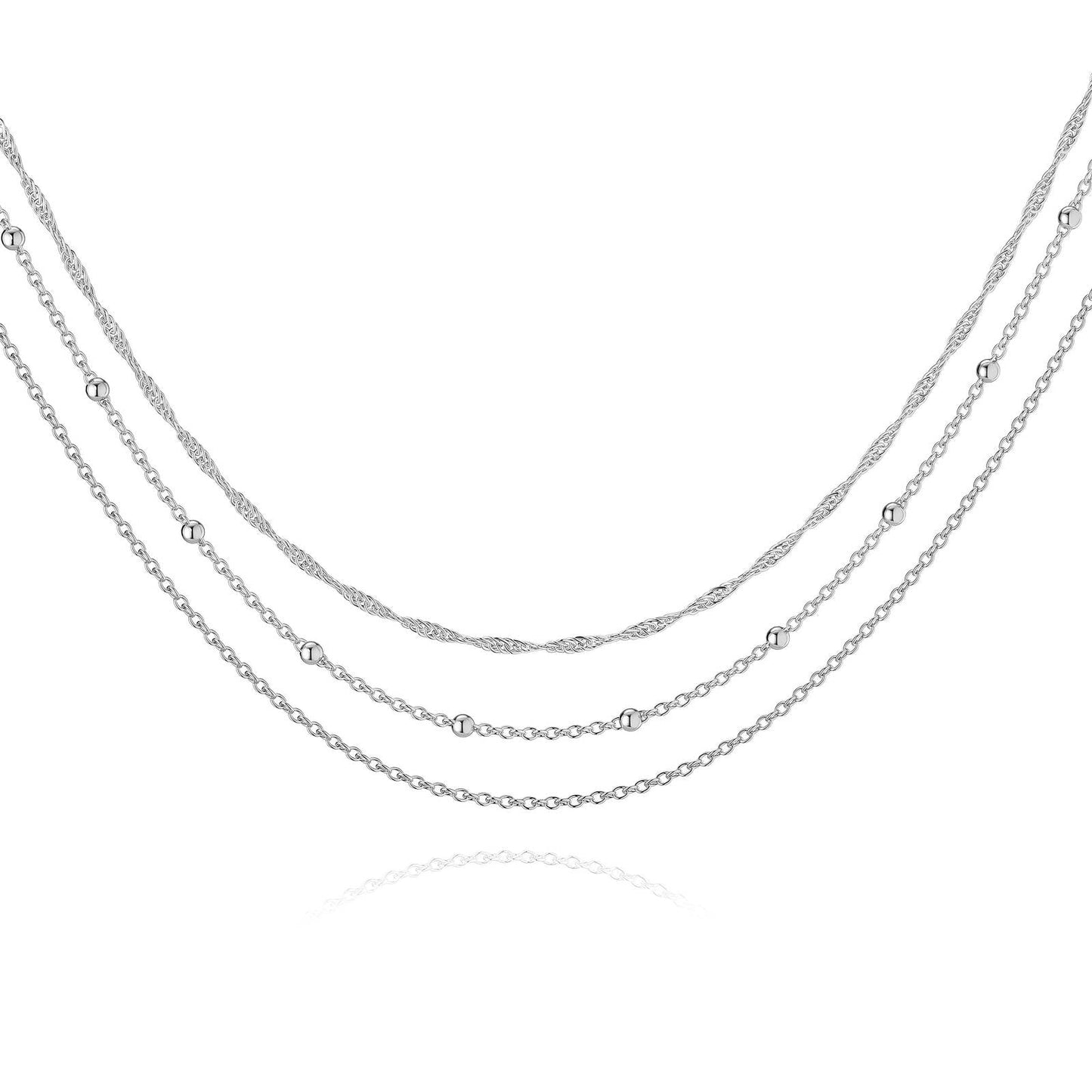 Three tiers of silver necklace