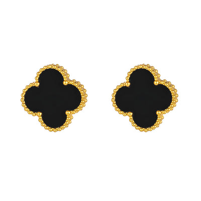 Four leaf clover stud earrings Black -Gold Plated Tarnish Free Jewellery