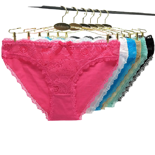 6 x Womens Lace Front Cotton Back Briefs - Undies Bikini Coloured Underwear