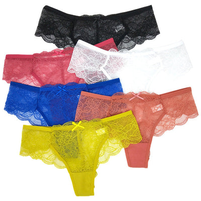 6 x Womens Lace Sexy Briefs Undies Coloured Solid Underwear Jocks With Bow