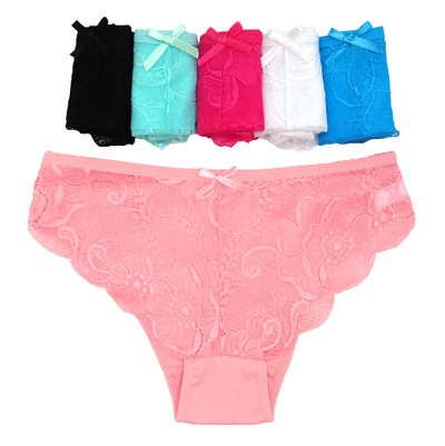 6 x Womens Cotton Lace Boyfront Bikini Briefs - Undies Coloured Underwear Jocks