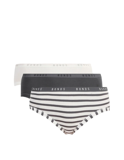 9 Pairs X Bonds Womens Cottontail Midi Underwear White/Charcoal Stripes