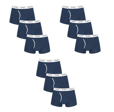 9 x Mens Bonds Guyfront Trunks Underwear Undies Navy/White