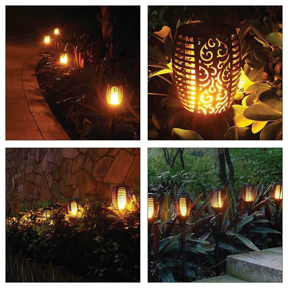 96 LED Bulbs Torch Solar Garden Outdoor Flame Dancing Flickering Light Auto Lamp
