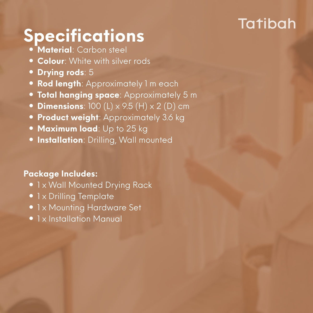 Tatibah 1x Wall Mounted Washing Line - Foldable 5m Clothes Drying Rack