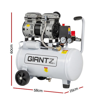 Giantz 24L Air Compressor Quiet 0.75HP Oil-Free Portable Tyre Inflator 40L/Min