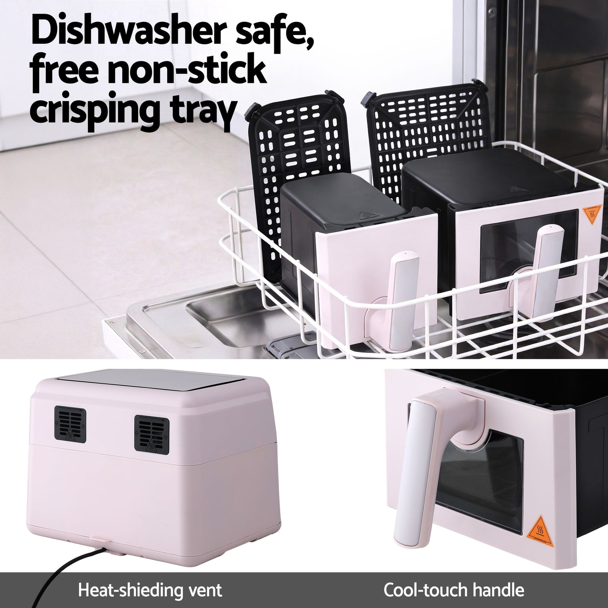 Devanti Air Fryer 9L Dual Zone Fryers 2600W Pink