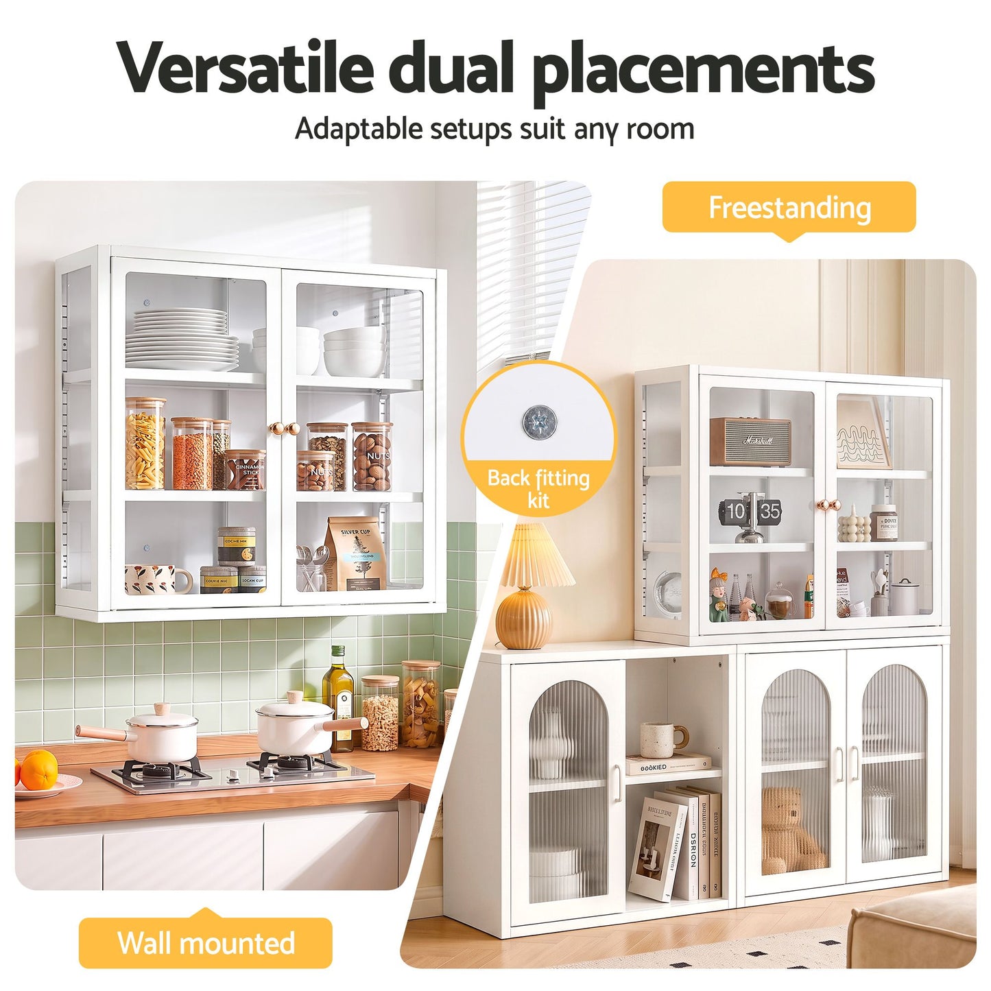 Artiss Buffet Cabinet Sideboard X2 Wall Mounted Clear Display Storage 60cm White