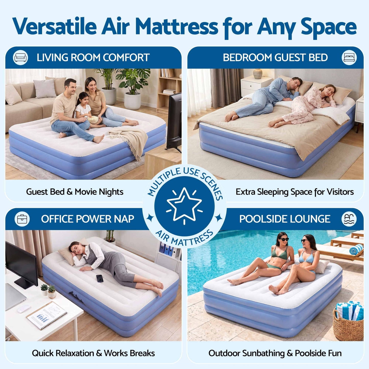 Weisshorn Queen Air Mattress with Rechargeable Cordless Pump 46cm