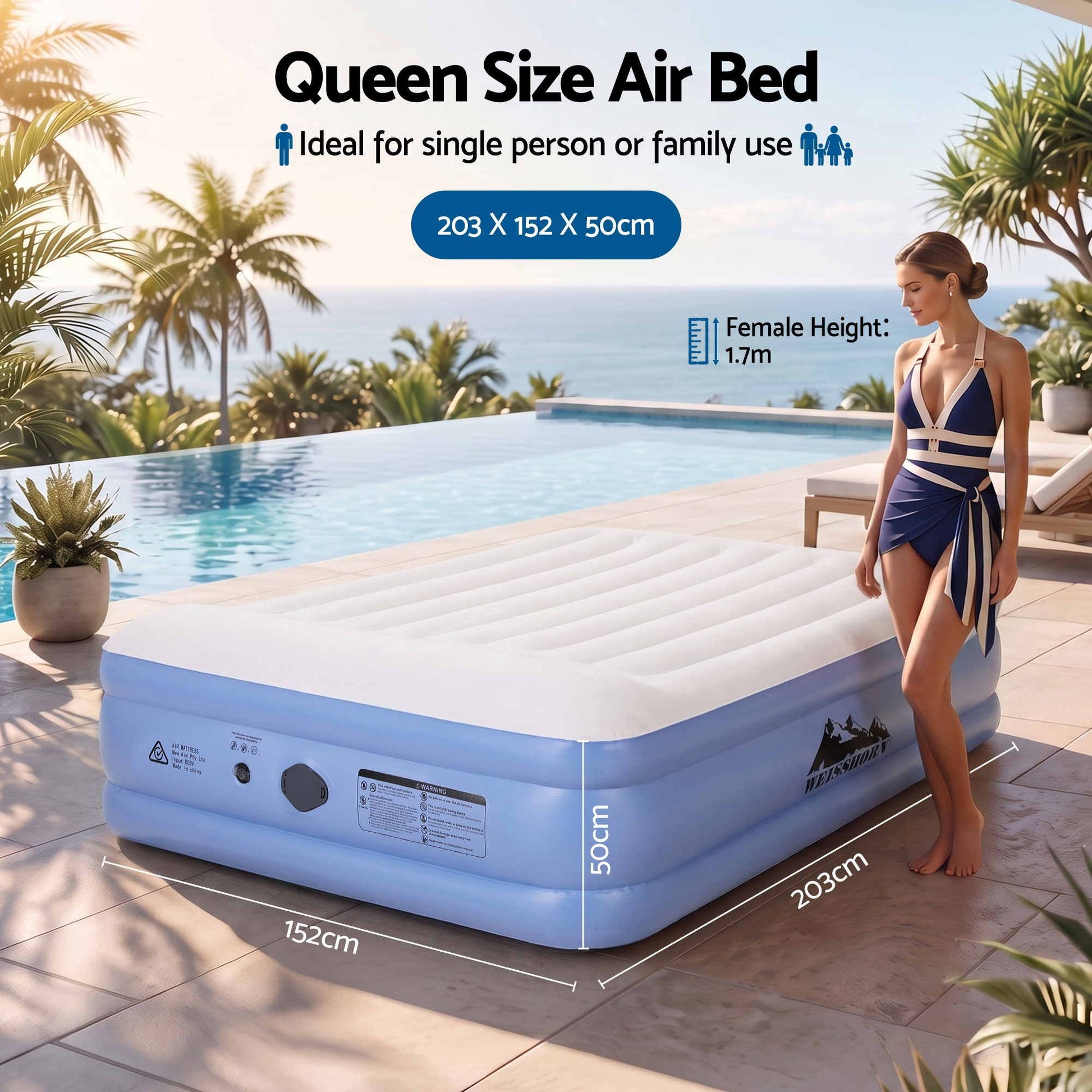 Weisshorn Queen Air Mattress with Rechargeable Cordless Pump 50cm