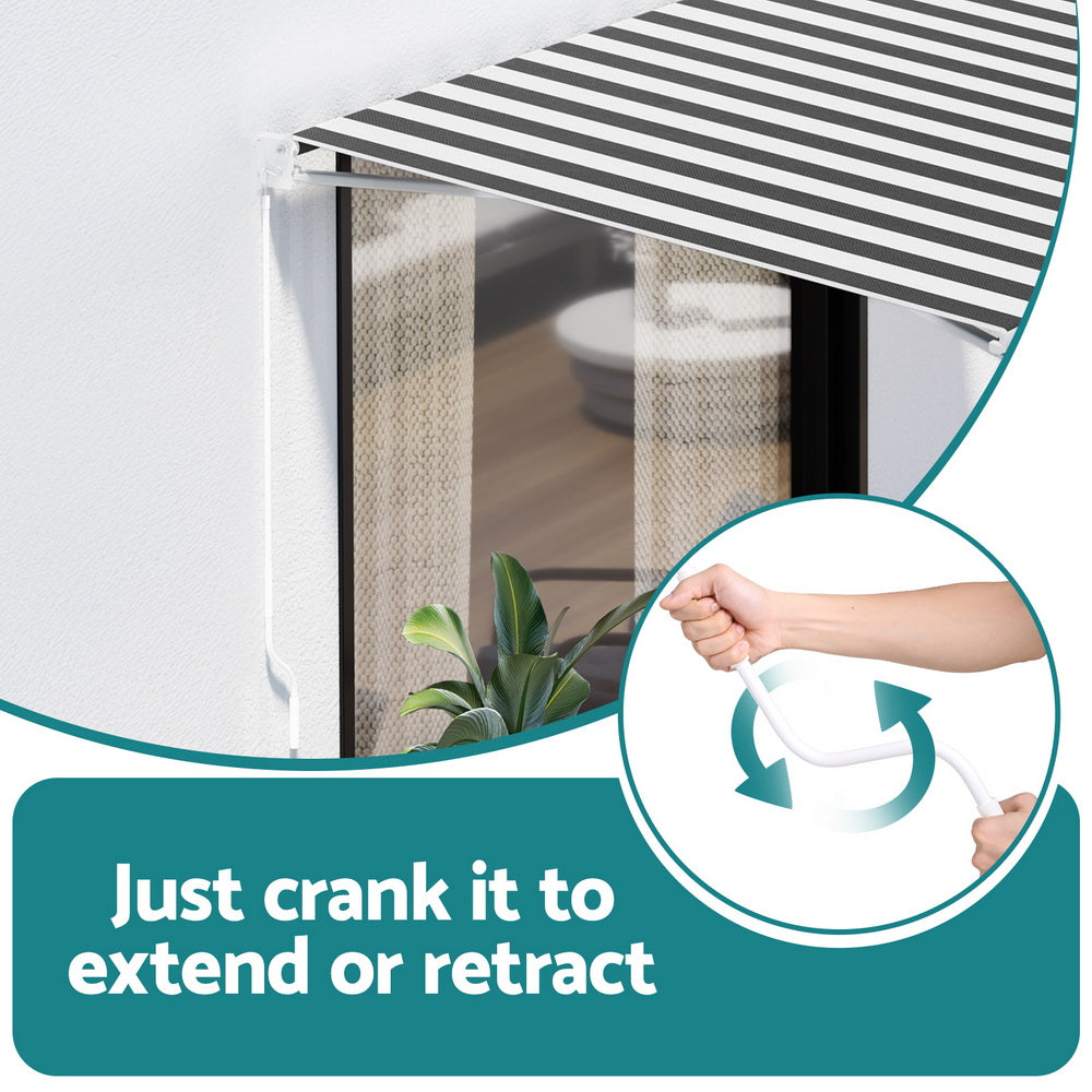 Instahut Retractable Folding Arm Awning Manual Sunshade 2.5Mx2M Grey White