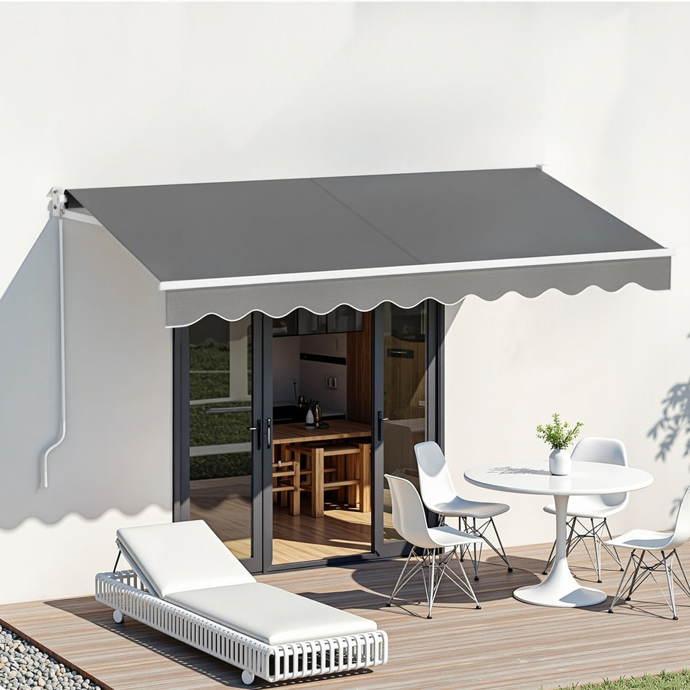 Instahut Retractable Folding Arm Awning Manual Sunshade 3M X 2M Grey