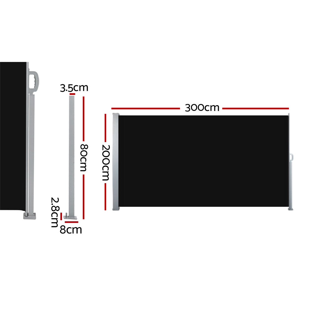 Instahut Side Awning Outdoor Blinds Retractable Privacy Screen 2X3M Black 2pcs