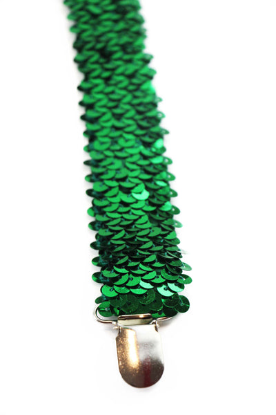 Adjustable 100cm Green Mens & Womens Sequin Suspenders