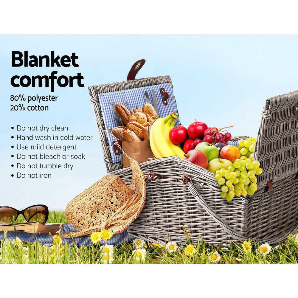 Alfresco 4 Person Picnic Basket Deluxe Baskets Outdoor Insulated Blanket