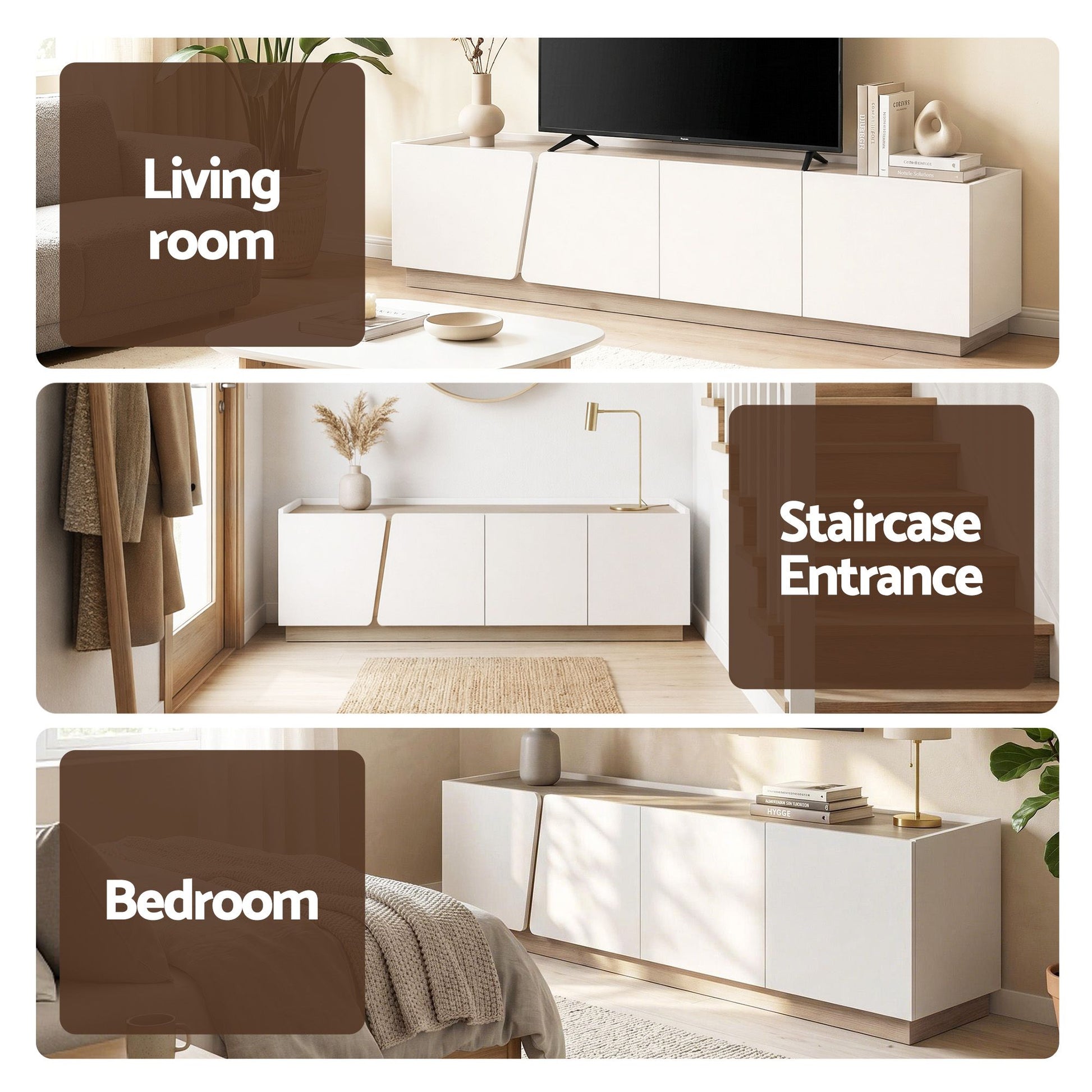 Artiss 180cm TV Unit Storage Cabinet Living Room Grayish White & Walnut