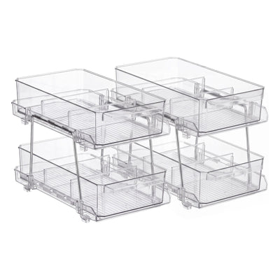 Artiss 2 Pack Clear Pull Out Cabinet Organiser 2 Tier Storage Drawers