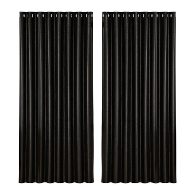 Artiss 2X Blockout Curtains Eyelet 300x230cm Black Shine