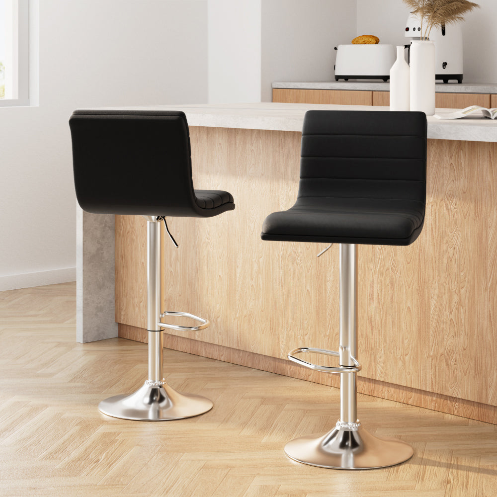 Artiss 2x Bar Stools Padded Leather Gas Lift Black