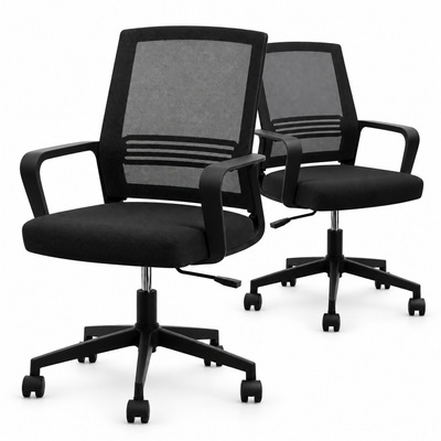 Artiss 2x Ergonomic Office Chair Mesh Mid Back Home Office Desk Chairs with Lumbar Support Black