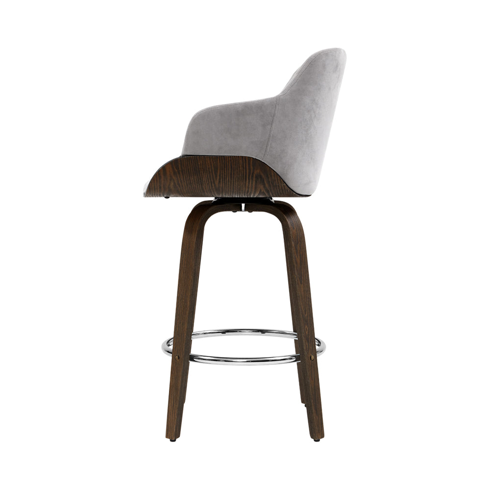 Artiss 2x Kitchen Bar Stools Wooden Bar Stool Chairs Swivel Velvet Fabric Grey