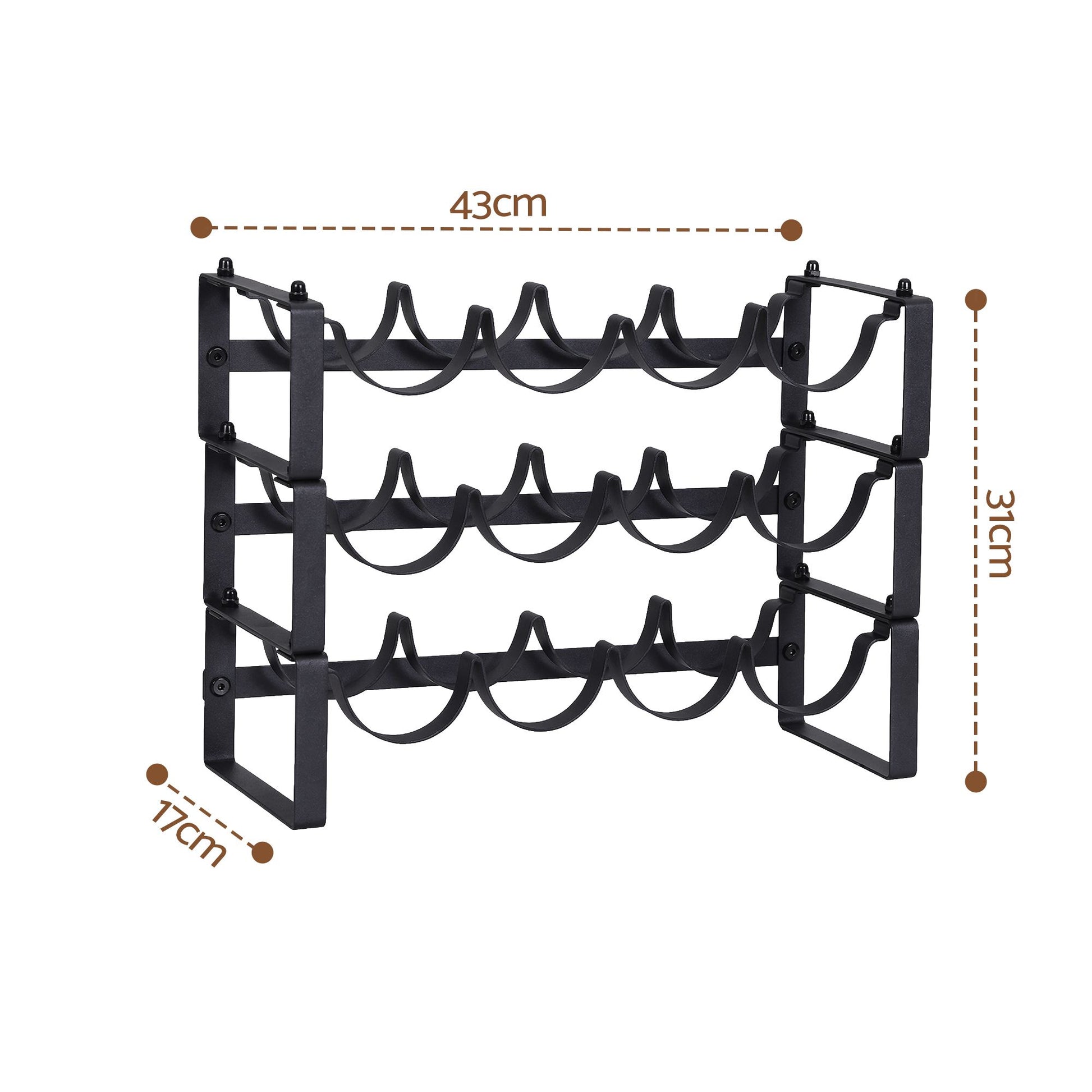 Artiss 3-Tier Wine Rack Metal Freestanding 12 Bottles Modular Countertop Wine Display Shelf Black