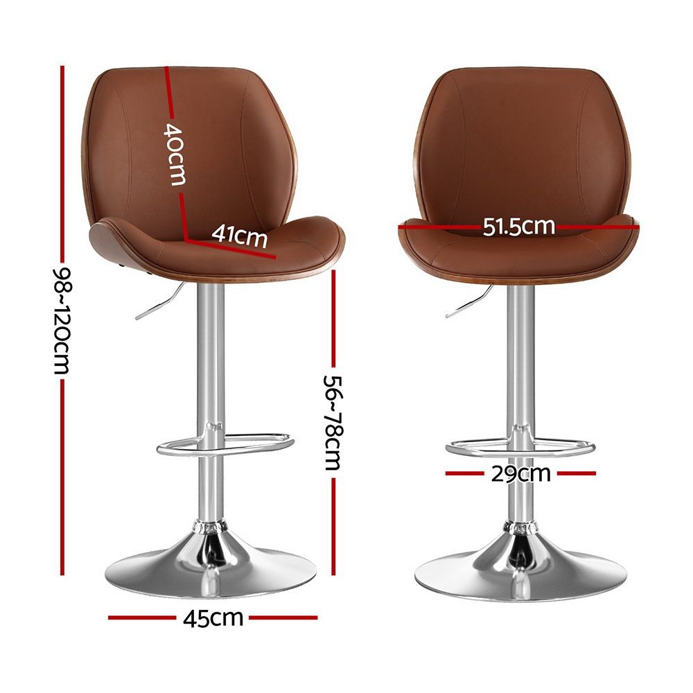 Artiss 3X Bar Stools Bentwood Adjustable Kitchen Counter Chair PU Leather Brown
