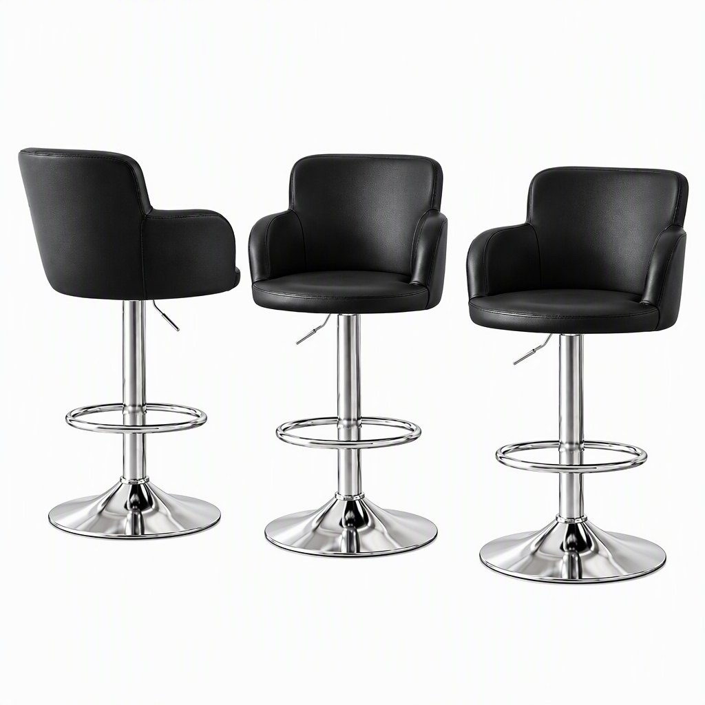 Artiss 3x Bar Stools Counter Chairs Swivel Adjustable Tub PU Leather Black