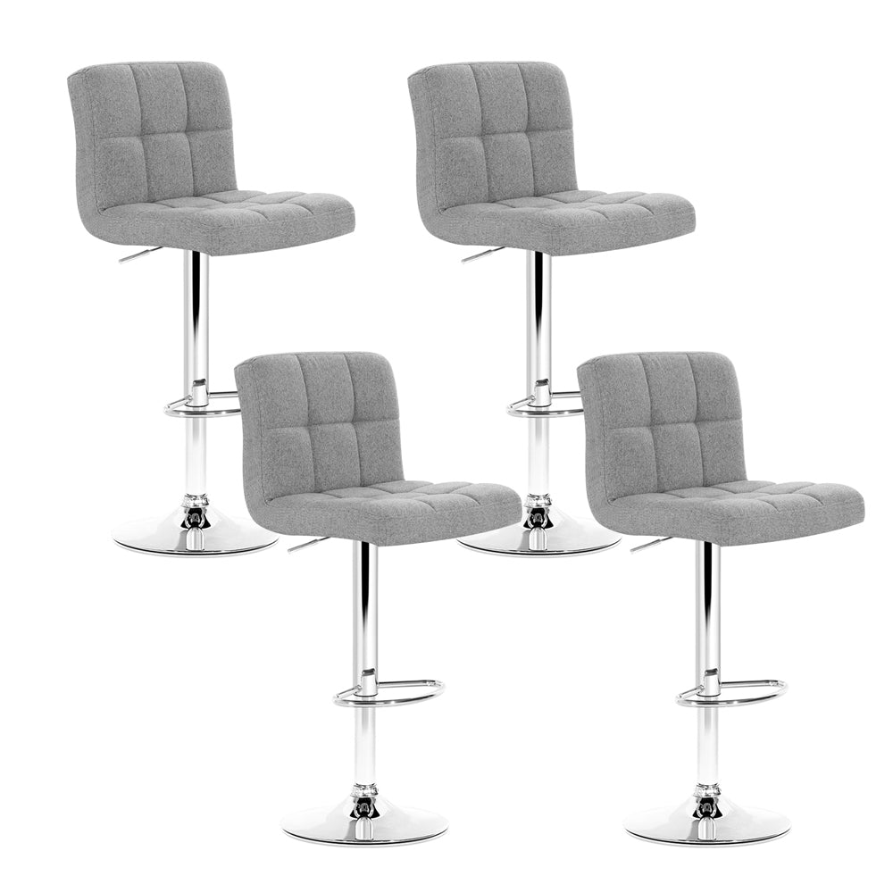 Artiss 4x Bar Stools Fabric Gas Lift Grey