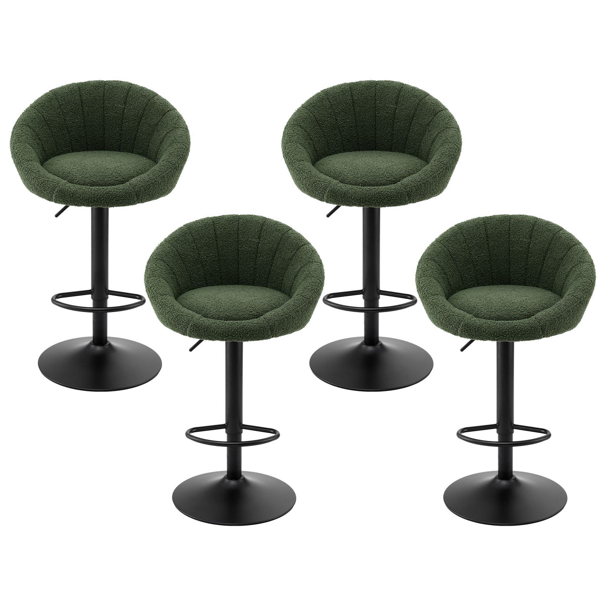 Artiss 4x Bar Stools Kitchen Chairs Gas Lift Adjustable Round Shell Boucle Green