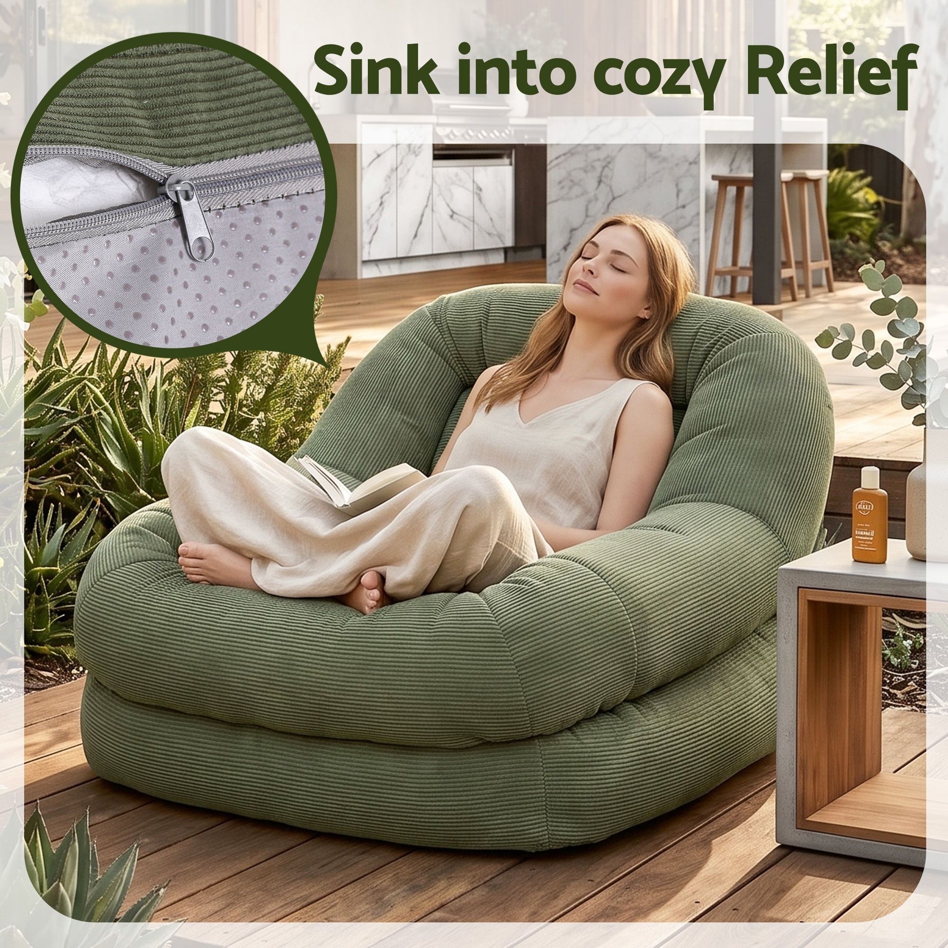 Artiss Armchair Floor Chair Couch Recliner 1 Seater Cloud Chaise Lounge Corduroy Green