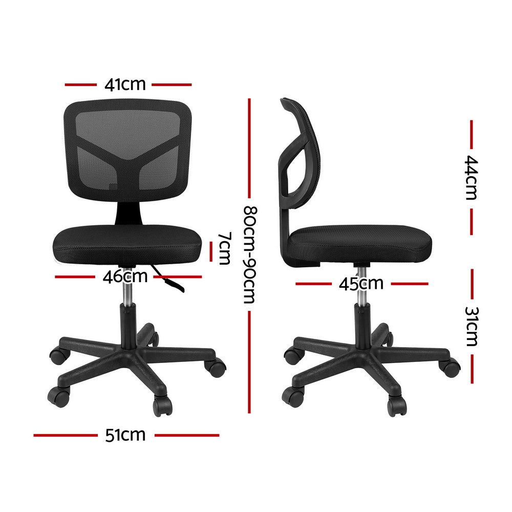 Artiss Armless Office Chair with Wheels, Ergonomic 360° Swivel Home Office Desk Chair, Height Adjustable Computer Task Chair with Fabric Back and Seat for Small Space, Black