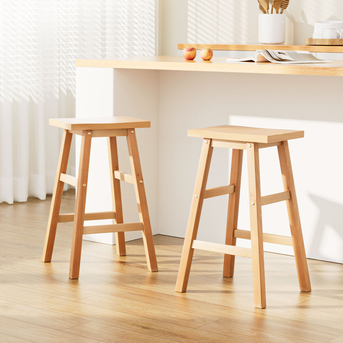 Artiss Bar Stools Kitchen Counter Stools Wooden Chairs Natural x2