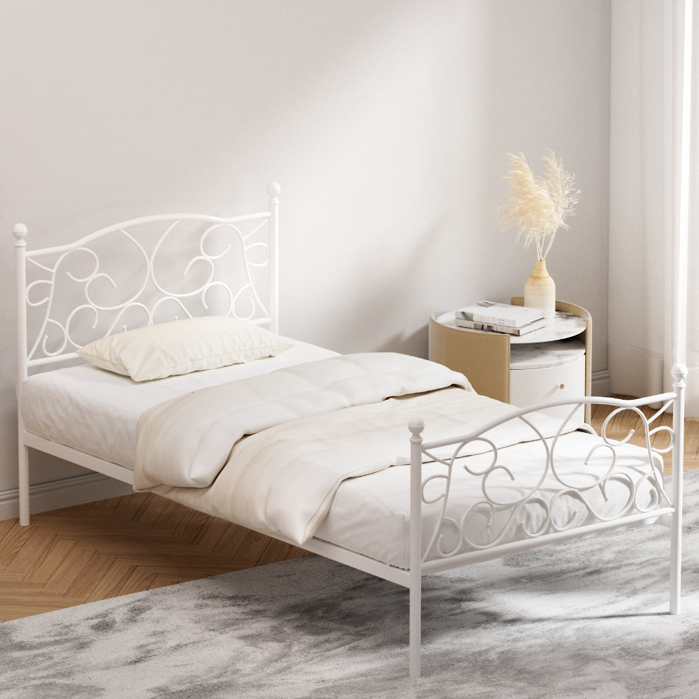 Artiss Bed Frame Metal Bed Base Single Size Platform Foundation White GROA
