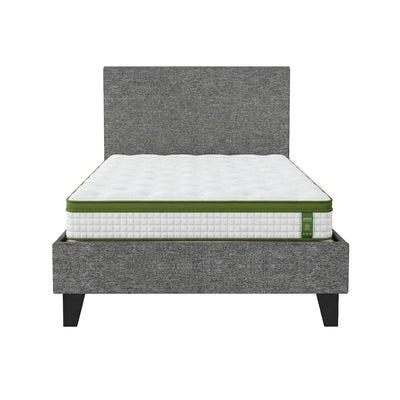 Artiss BedStory Single Bed Frame and Mattress Set, 30cm Hybrid Cooling Gel Mattress with Grey Upholstered Wooden Platform Base, Modern Bedroom Furniture Bundle