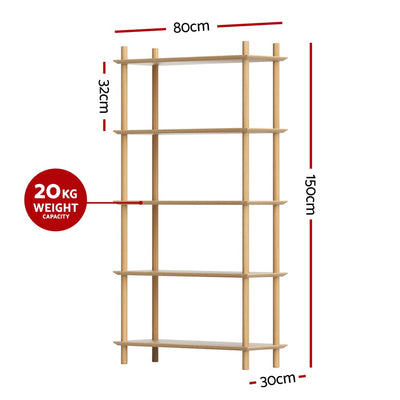 Artiss Bookshelf 5 Tiers Bookcase Display Shelves Wooden Storage Stand Rack Pine