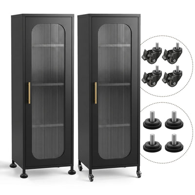 Artiss Buffet Cabinet Sideboard X2 Slim Kitchen Storage Trolley Wheels Black