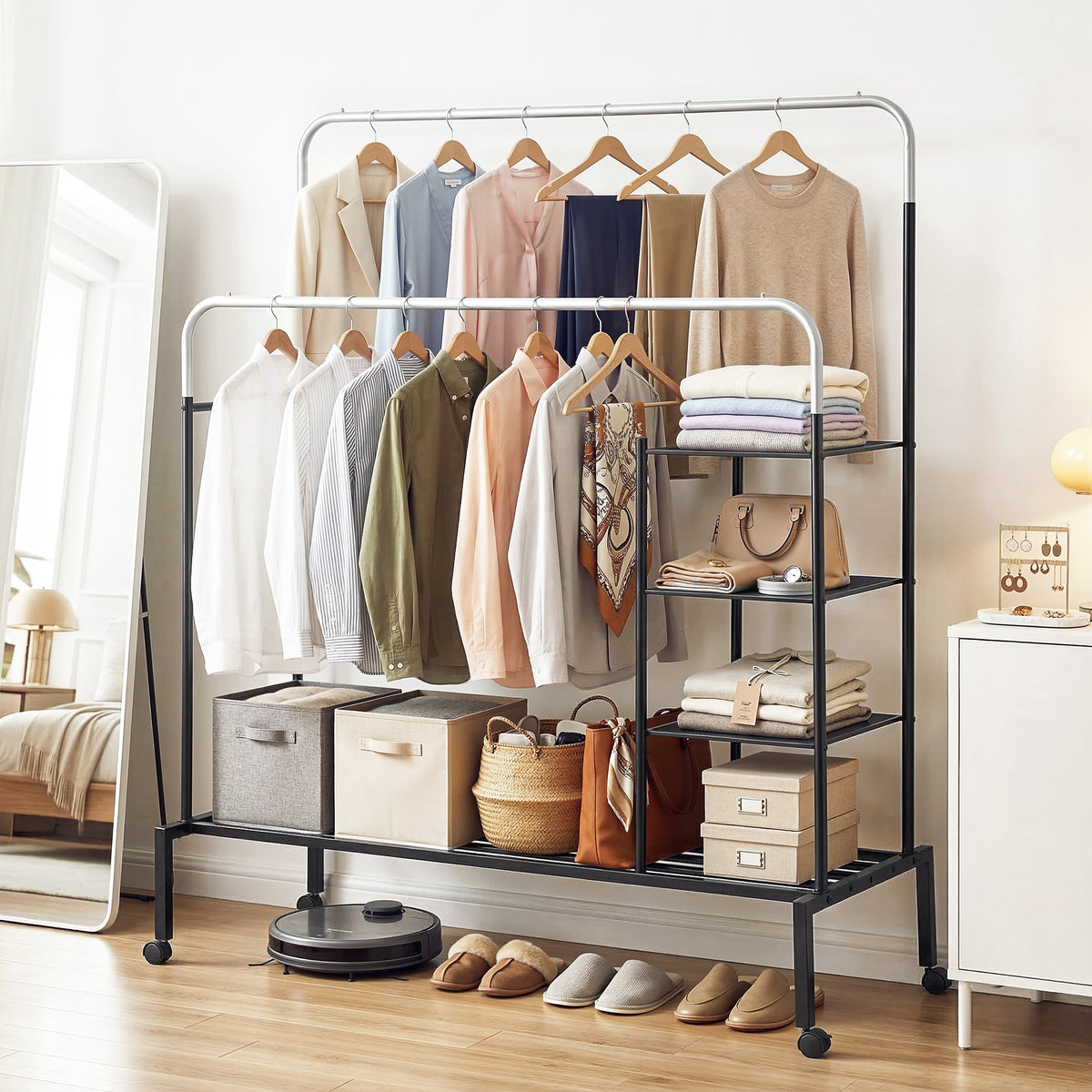 Artiss Clothes Rack Double Rod Airer Rail Coat Stand Hanger Storage Shelf