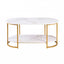 Artiss Coffee Table 2 Tier Oval Marble Finish Storage Shelf Metal Frame Center Table Living Room 100x50x45cm White & Gold