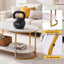 Artiss Coffee Table 2 Tier Oval Marble Finish Storage Shelf Metal Frame Center Table Living Room 100x50x45cm White & Gold