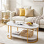 Artiss Coffee Table 2 Tier Oval Marble Finish Storage Shelf Metal Frame Center Table Living Room 100x50x45cm White & Gold