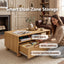 Artiss Coffee Table 90cm Center Table Fluted Drawers Open Shelf Spherical Solid Legs Wood