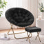 Artiss Comfy Saucer Chair Soft Faux Fur Foldable Accent Chair with Ottoman Black