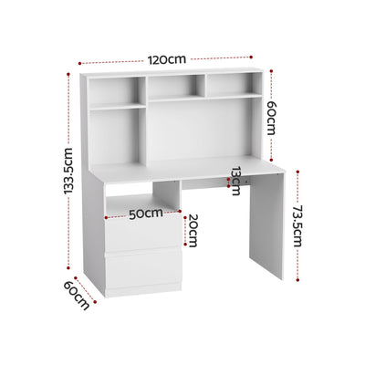 Artiss Computer Desk Office Study Desks Table Bookshelf Drawer White 120cm