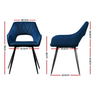 Artiss Dining Chairs Set of 4 Velvet Hollow Armchair Blue